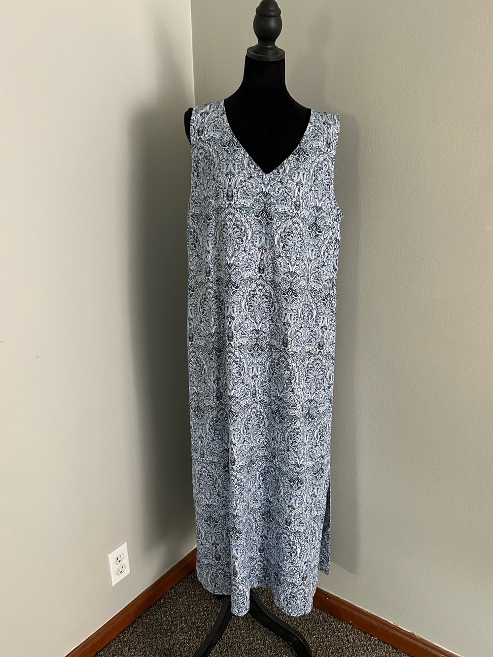 J Jill Love Linen Maxi Shift Dress Size L Paisley Print